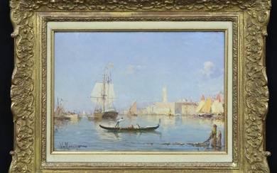 Vincent MANAGO (1880-1936) "Venise: Palais Ducal et le Campanile" Huile sur panneau signée en bas...