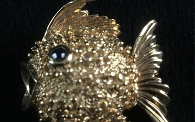 Vintage 14K Gold Fish Brooch Pin