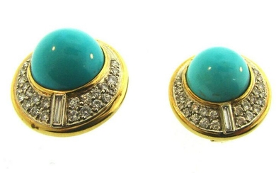 Vintage 14k Yellow Gold Diamond and Turquoise Round