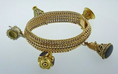 Vintage 18k Yellow Gold Gemstones Charm Bracelet