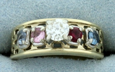 Vintage 3/4ct TW Diamond, Ruby, Sapphire, and Topaz Ring in 10K Yellow Gold