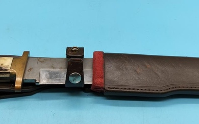 Vintage Bowie Knife with Bone Handle in Leather Sheath....