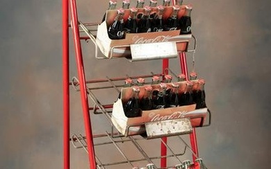 Vintage Coca-Cola Bottle Display Rack with four slanted shelves, sold with two 12 pack cartons and