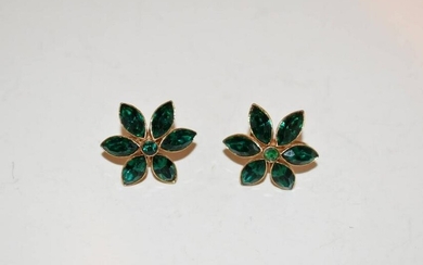 Vintage Green Ora rhinestone Flower Earrings