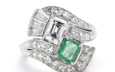 Vintage Platinum, Emerald, and Diamond Ring