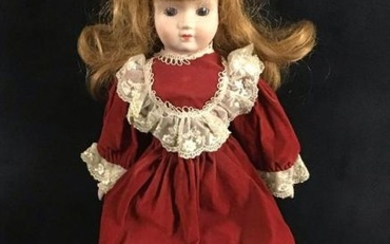 Vintage Porcelain Doll Midcentury Red Dress