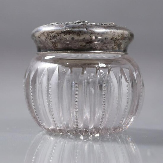 Vintage Sterling Silver Top Crystal Glass Dresser Jar
