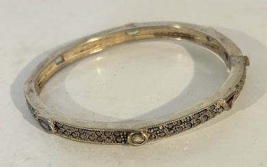 Vintage Sterling Silver multi gemstone marcasite Bracelet sz 8" marked NM