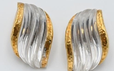 Webb Pair of 18 Karat Gold Earrings, having crystal