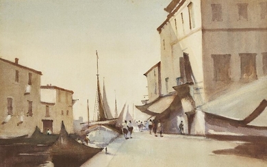 William Eyre, British 1891-1979- Sunlight in Chioggia; watercolour on paper, signed lower left 'W. Eyre', 36.5 x 53.7 cm (ARR)