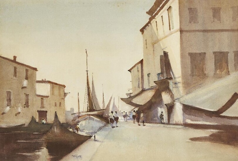 William Eyre, British 1891-1979- Sunlight in Chioggia; watercolour on paper, signed lower left 'W. Eyre', 36.5 x 53.7 cm (ARR)