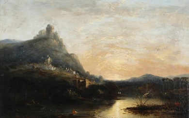 William Henry Crome (b. 1806, d. 1873) Evening landscape with mountains and...