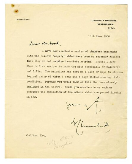 Winston Churchill Inquires About Maps for His Biography