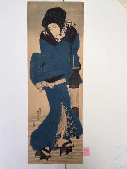 Woman in Blue Kimono - Ukiyo-e, Eisan 1790-1848