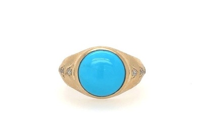 YELLOW GOLD TURQUOISE RING WITH DIAMONDS