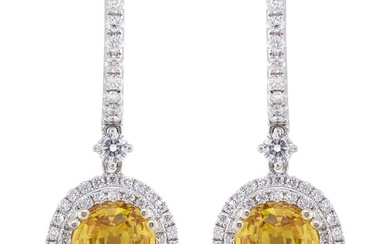 Yellow Oval Sapphires Earrings in 18k White Gold