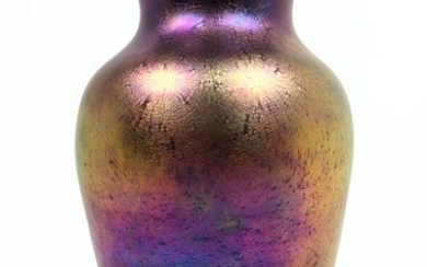 ZELLIQUE STUDIOS JM Art Glass Vase. Rich Purple and gol