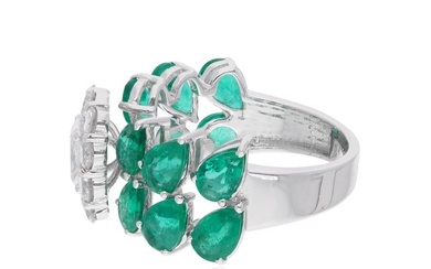Zambian Emerald Ring Diamond 14k White Solid Gold Jewelry