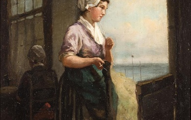 attributed to Bernardus Johannes Blommers (1845-1914), Pondering woman in doorway, unsigned, oil on...