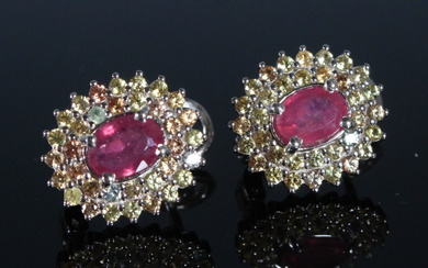 earrings with ruby and sapphire, 925 silver.
