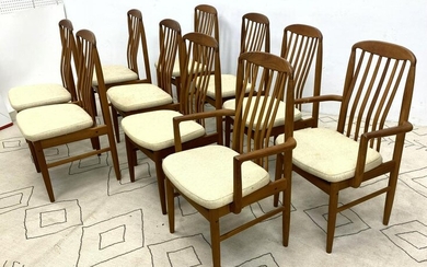 set 10 Danish Modern Teak Dining Chairs.