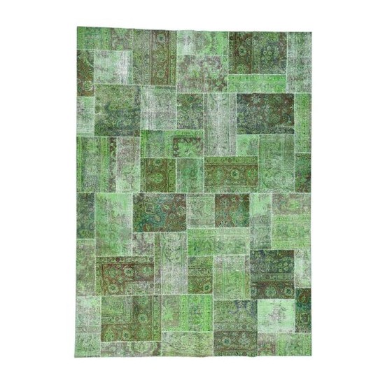 Persian Overdyed Patchwork Green Cast Handmade Carpet