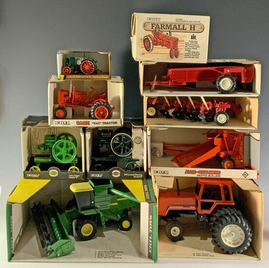 10 Boxed Ertl Farm Toys, John Deere, Case, Farmall
