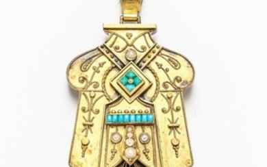 Antique 14kt Gold, Turquoise, and Pearl Pendant/Locket