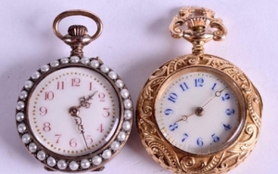 AN ANTIQUE GOLD FOB WATCH and an unusual seed pearl fob