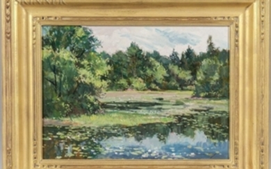 Bernard Corey (American, 1914-2000) Landscape with Lily Pond