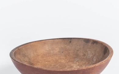 Turned and Red-stained Bowl, America, 19th century, ht. 4 1/2, dia. 14 1/4 in.Provenance: Bruce Sullivan, Stonington, Connecticut.