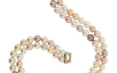 A two-row cultured pearl necklace, with a ruby...