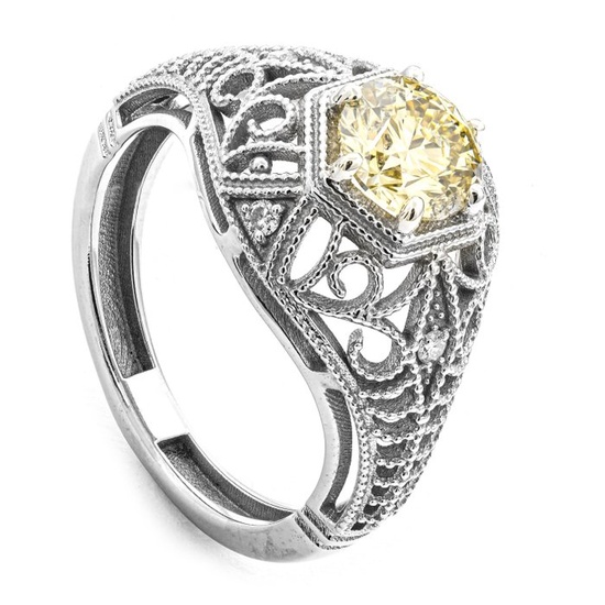 1.07 tcw Diamond Ring - 14 kt. White gold - Ring - 1.03 ct Diamond - 0.04 ct Diamonds