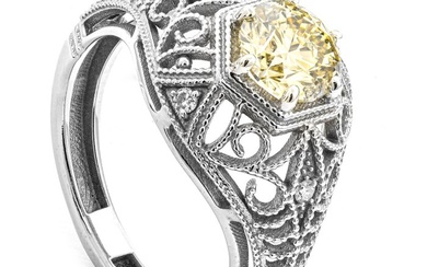 1.07 tcw Diamond Ring - 14 kt. White gold - Ring - 1.03 ct Diamond - 0.04 ct Diamonds