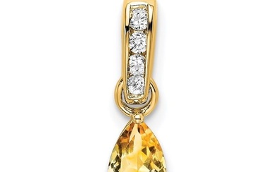 10K Yellow Gold Pear Citrine and Diamond Pendant - 16.3 mm