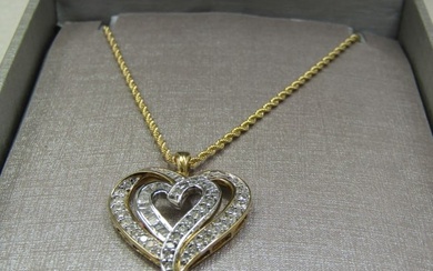10kt Double Diamond Heart Necklace, 20", Two-Tone, 1 CTW, Zales
