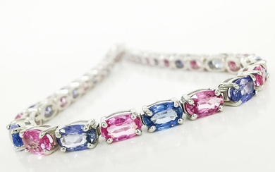 11.05 ct Blue & Pink Sapphire Designer Bracelet - 8.91 gr - 14 kt. White gold - Bracelet - 11.05 ct Sapphire
