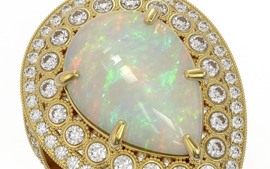 11.19 ctw Certified Opal & Diamond Victorian Ring 14K Yellow Gold