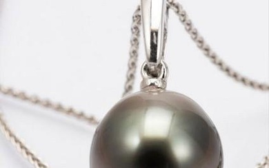 11.5mm Peacock Tahitian Pearl - 14 kt. White gold - Necklace with pendant