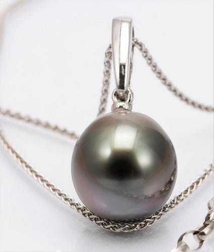 11.5mm Peacock Tahitian Pearl - 14 kt. White gold - Necklace with pendant