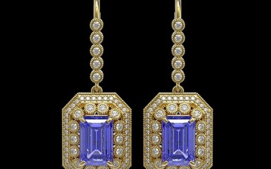 11.66 ctw Tanzanite & Diamond Victorian Earrings 14K Yellow Gold