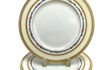 12 English George Jones Crescent Dinner Plates w/ Enamel Flower Band c1920