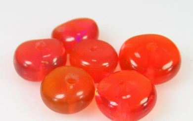 5.24 Ct Genuine 6 Drilled Round Orange Fire Opal Beads