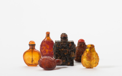 A collection of Chinese amber snuff bottles