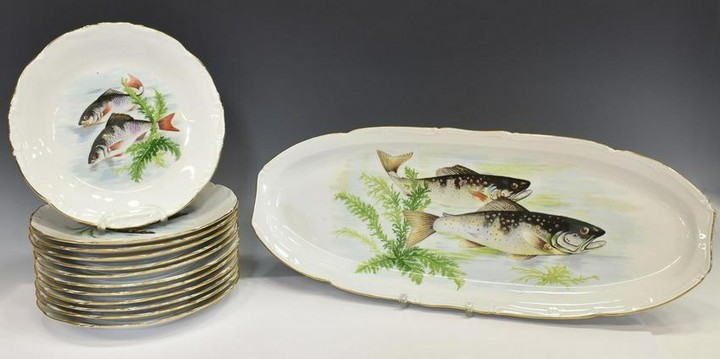 (13) FRENCH PORCELAIN SEAFOOD FISH SERVICE