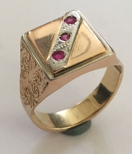 14 kt. Pink gold, White gold, Yellow gold - Ring Ruby - Ruby