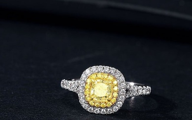 14K GOLD 1.54 CTW NATURAL YELLOW DIAMOND & DIAMOND RING