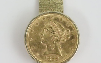 14K GOLD COIN COVERED BRACELET WATCH