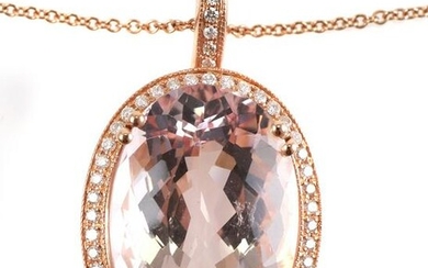 14K Rose Gold Morganite & Diamond Pendant Necklace