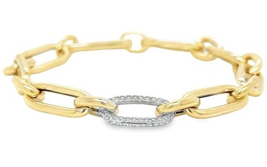 14KT YELLOW GOLD HOLLOW PAPERCLIP BRACELET WITH DIAMOND LINK